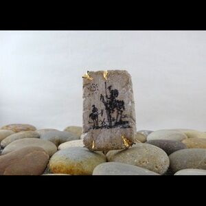 Don Quixote Concrete and Gold Brooch